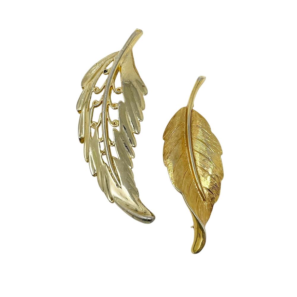 Vintage Gold Tone Leaf Brooches Lot Open Leaf Closed Leaf Fairy Whimsy Boho GUC